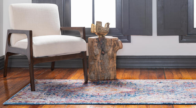 Blue 2' 7 x 8' 2 Brighton Runner Area Rug 100% Polyester With Jute Backing Vintage Distressed Colorful Traditional Carpet for Interior Room Design for Sale at Rug Engine