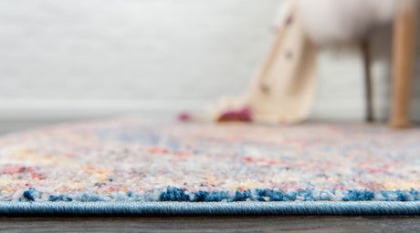 Blue 2' 7 x 8' 2 Brighton Runner Area Rug 100% Polyester With Jute Backing Vintage Distressed Colorful Traditional Carpet for Interior Room Design for Sale at Rug Engine