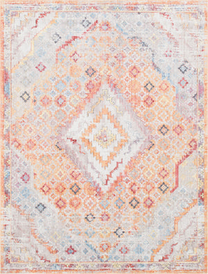 Orange 9' x 12' Brighton Rectangle Area Rug 100% Polyester With Jute Backing Vintage Distressed Colorful Traditional Carpet for Interior Room Design for Sale at Rug Engine
