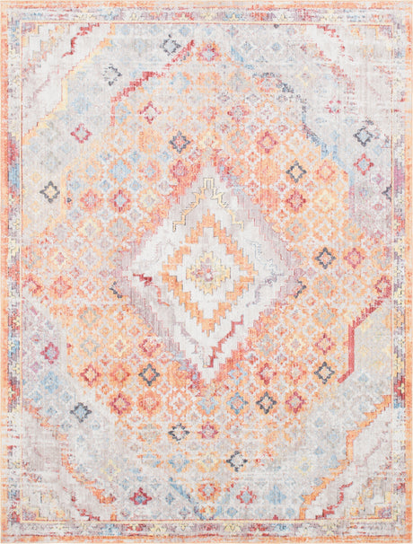 Orange 9' x 12' Brighton Rectangle Area Rug 100% Polyester With Jute Backing Vintage Distressed Colorful Traditional Carpet for Interior Room Design for Sale at Rug Engine