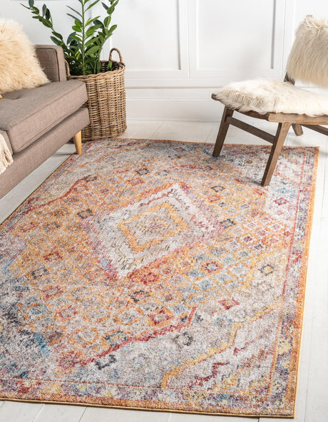 Orange 9' x 12' Brighton Rectangle Area Rug 100% Polyester With Jute Backing Vintage Distressed Colorful Traditional Carpet for Interior Room Design for Sale at Rug Engine