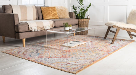 Orange 9' x 12' Brighton Rectangle Area Rug 100% Polyester With Jute Backing Vintage Distressed Colorful Traditional Carpet for Interior Room Design for Sale at Rug Engine