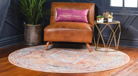 Orange 6' 1 x 6' 1 Brighton Round Area Rug 100% Polyester With Jute Backing Vintage Distressed Colorful Traditional Carpet for Interior Room Design for Sale at Rug Engine