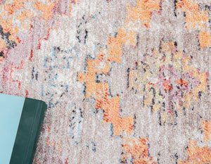 Orange 6' 1 x 6' 1 Brighton Round Area Rug 100% Polyester With Jute Backing Vintage Distressed Colorful Traditional Carpet for Interior Room Design for Sale at Rug Engine