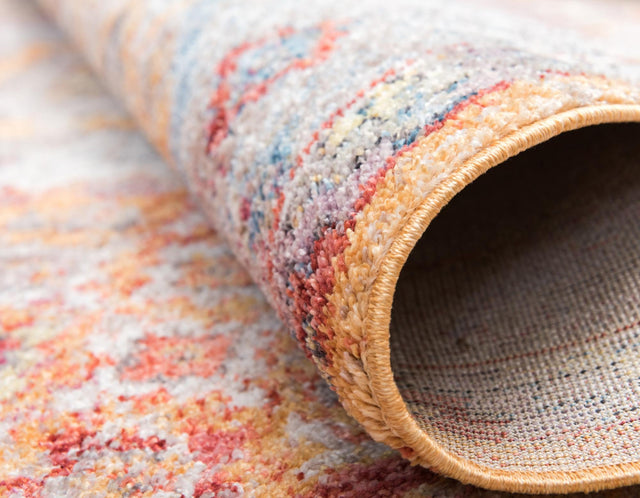 Orange 6' 1 x 6' 1 Brighton Round Area Rug 100% Polyester With Jute Backing Vintage Distressed Colorful Traditional Carpet for Interior Room Design for Sale at Rug Engine