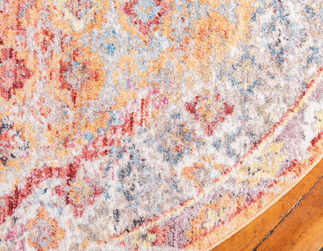 Orange 6' 1 x 6' 1 Brighton Round Area Rug 100% Polyester With Jute Backing Vintage Distressed Colorful Traditional Carpet for Interior Room Design for Sale at Rug Engine