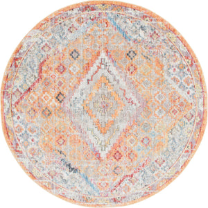 Orange 6' 1 x 6' 1 Brighton Round Area Rug 100% Polyester With Jute Backing Vintage Distressed Colorful Traditional Carpet for Interior Room Design for Sale at Rug Engine