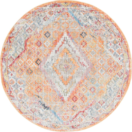 Orange 6' 1 x 6' 1 Brighton Round Area Rug 100% Polyester With Jute Backing Vintage Distressed Colorful Traditional Carpet for Interior Room Design for Sale at Rug Engine