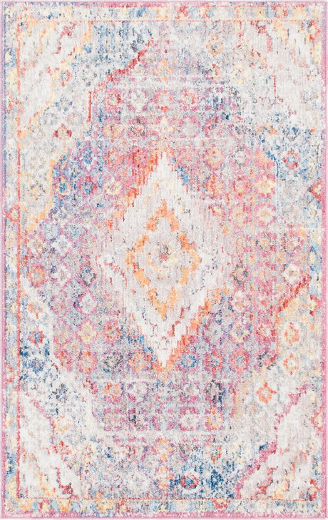 Multicolor 3' 3 x 5' 3 Brighton Rectangle Area Rug 100% Polyester With Jute Backing Vintage Distressed Colorful Traditional Carpet for Interior Room Design for Sale at Rug Engine