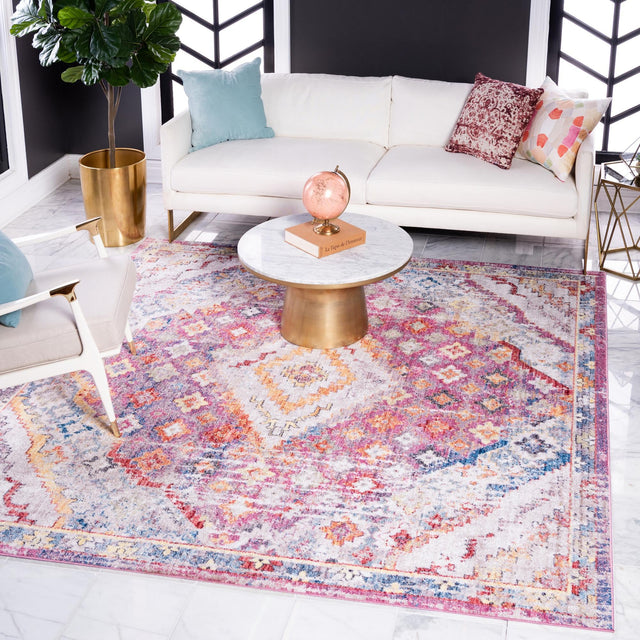 Multicolor 8' x 8' Brighton Square Area Rug 100% Polyester With Jute Backing Vintage Distressed Colorful Traditional Carpet for Interior Room Design for Sale at Rug Engine