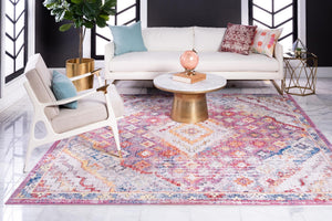 Multicolor 8' x 8' Brighton Square Area Rug 100% Polyester With Jute Backing Vintage Distressed Colorful Traditional Carpet for Interior Room Design for Sale at Rug Engine