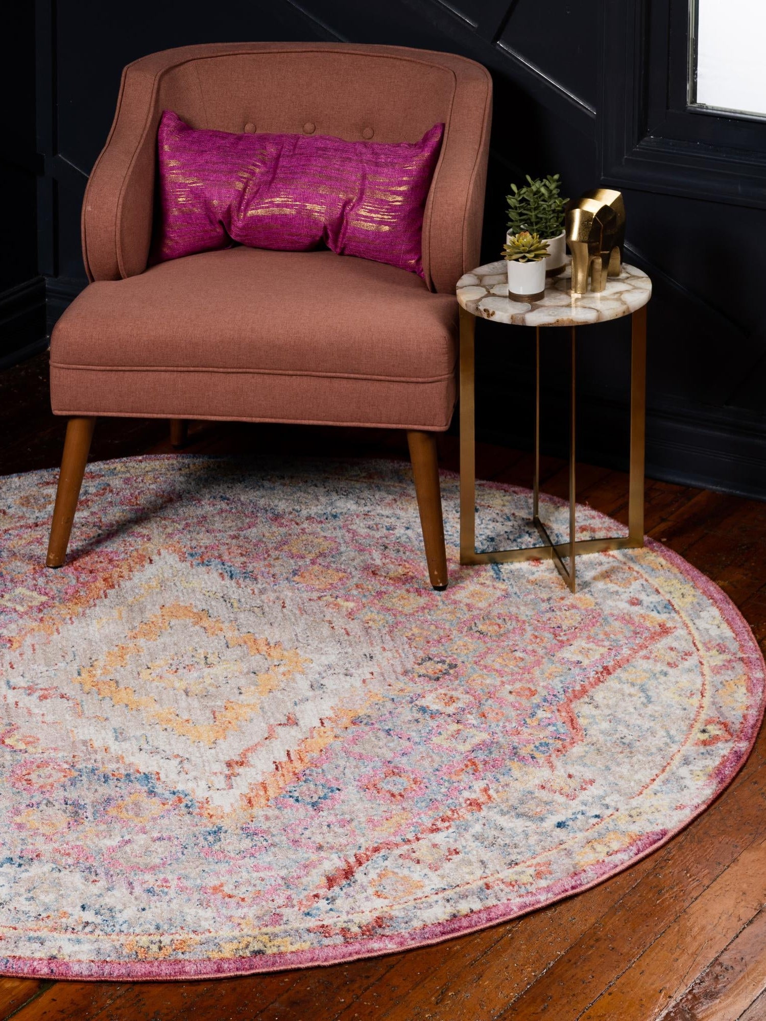 Multicolor 3' 3 x 3' 3 Brighton Round Area Rug 100% Polyester With Jute Backing Vintage Distressed Colorful Traditional Carpet for Interior Room Design for Sale at Rug Engine