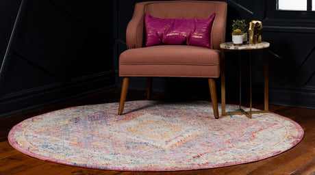 Multicolor 3' 3 x 3' 3 Brighton Round Area Rug 100% Polyester With Jute Backing Vintage Distressed Colorful Traditional Carpet for Interior Room Design for Sale at Rug Engine