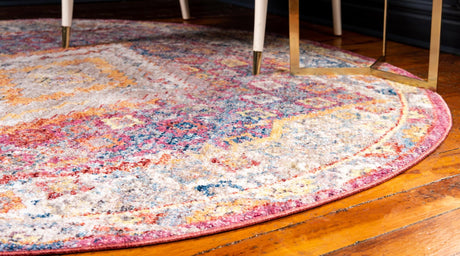 Multicolor 3' 3 x 3' 3 Brighton Round Area Rug 100% Polyester With Jute Backing Vintage Distressed Colorful Traditional Carpet for Interior Room Design for Sale at Rug Engine