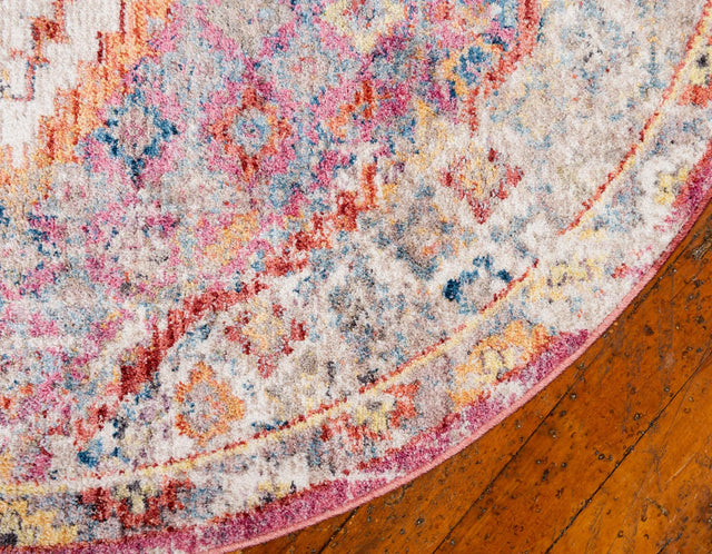 Multicolor 6' 1 x 6' 1 Brighton Round Area Rug 100% Polyester With Jute Backing Vintage Distressed Colorful Traditional Carpet for Interior Room Design for Sale at Rug Engine