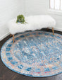 Blue 3' 3 x 3' 3 Brighton Round Area Rug 100% Polyester With Jute Backing Vintage Distressed Colorful Traditional Carpet for Interior Room Design for Sale at Rug Engine