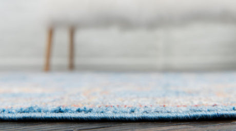 Blue 6' 1 x 6' 1 Brighton Round Area Rug 100% Polyester With Jute Backing Vintage Distressed Colorful Traditional Carpet for Interior Room Design for Sale at Rug Engine