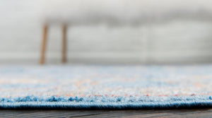 Blue 3' 3 x 3' 3 Brighton Round Area Rug 100% Polyester With Jute Backing Vintage Distressed Colorful Traditional Carpet for Interior Room Design for Sale at Rug Engine