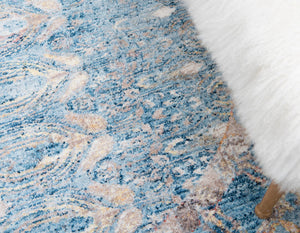 Blue 3' 3 x 3' 3 Brighton Round Area Rug 100% Polyester With Jute Backing Vintage Distressed Colorful Traditional Carpet for Interior Room Design for Sale at Rug Engine