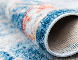 Blue 3' 3 x 3' 3 Brighton Round Area Rug 100% Polyester With Jute Backing Vintage Distressed Colorful Traditional Carpet for Interior Room Design for Sale at Rug Engine