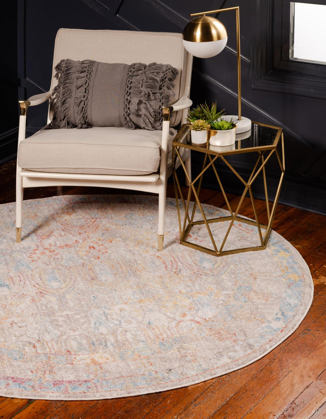 Multicolor 3' 3 x 3' 3 Brighton Round Area Rug 100% Polyester With Jute Backing Vintage Distressed Colorful Traditional Carpet for Interior Room Design for Sale at Rug Engine