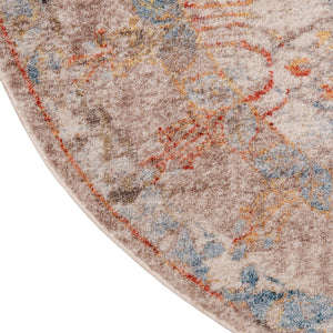 Multicolor 3' 3 x 3' 3 Brighton Round Area Rug 100% Polyester With Jute Backing Vintage Distressed Colorful Traditional Carpet for Interior Room Design for Sale at Rug Engine
