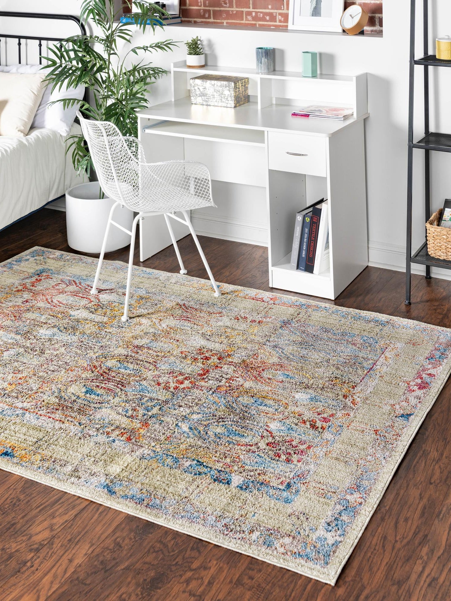 Light Green 2' 2 x 3' 1 Brighton Rectangle Area Rug 100% Polyester With Jute Backing Vintage Distressed Colorful Traditional Carpet for Interior Room Design for Sale at Rug Engine