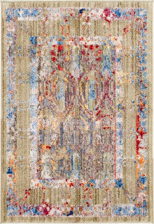 Light Green 2' 2 x 3' 1 Brighton Rectangle Area Rug 100% Polyester With Jute Backing Vintage Distressed Colorful Traditional Carpet for Interior Room Design for Sale at Rug Engine