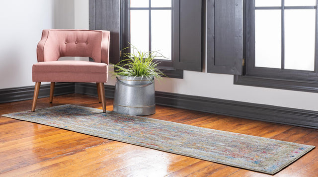 Light Green 2' 7 x 8' 2 Brighton Runner Area Rug 100% Polyester With Jute Backing Vintage Distressed Colorful Traditional Carpet for Interior Room Design for Sale at Rug Engine
