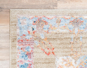Light Green 2' 7 x 8' 2 Brighton Runner Area Rug 100% Polyester With Jute Backing Vintage Distressed Colorful Traditional Carpet for Interior Room Design for Sale at Rug Engine