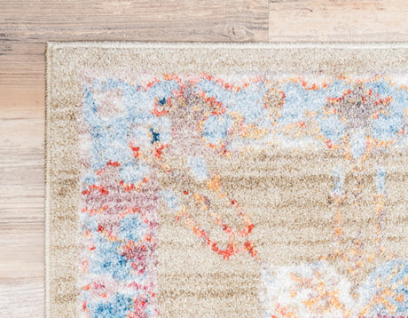Light Green 2' 7 x 8' 2 Brighton Runner Area Rug 100% Polyester With Jute Backing Vintage Distressed Colorful Traditional Carpet for Interior Room Design for Sale at Rug Engine