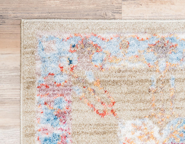 Light Green 2' 7 x 8' 2 Brighton Runner Area Rug 100% Polyester With Jute Backing Vintage Distressed Colorful Traditional Carpet for Interior Room Design for Sale at Rug Engine
