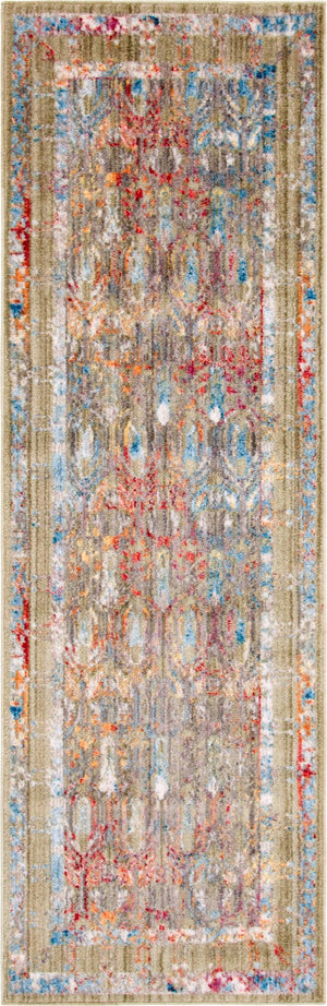 Light Green 2' 7 x 8' 2 Brighton Runner Area Rug 100% Polyester With Jute Backing Vintage Distressed Colorful Traditional Carpet for Interior Room Design for Sale at Rug Engine