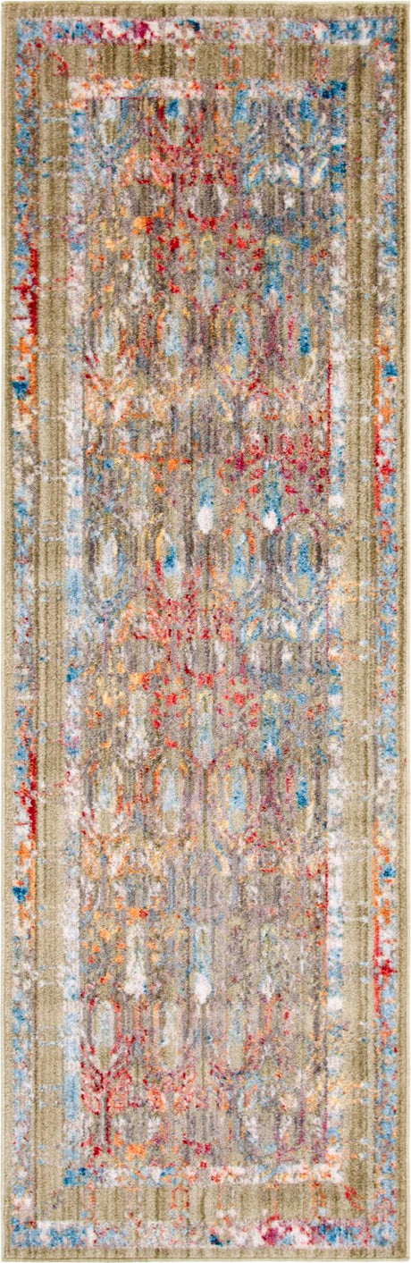 Light Green 2' 7 x 8' 2 Brighton Runner Area Rug 100% Polyester With Jute Backing Vintage Distressed Colorful Traditional Carpet for Interior Room Design for Sale at Rug Engine