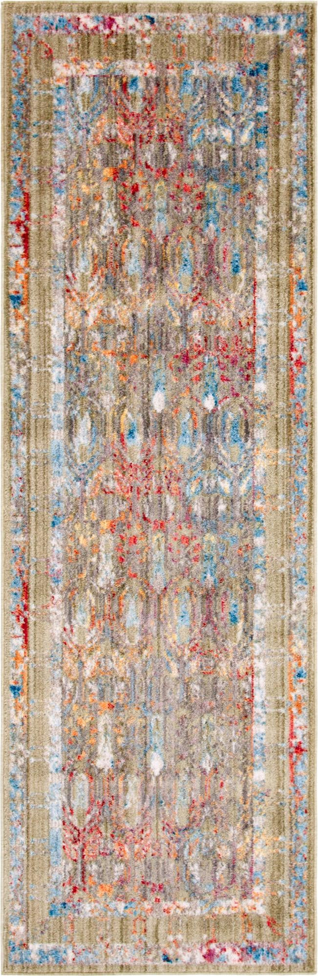 Light Green 2' 7 x 8' 2 Brighton Runner Area Rug 100% Polyester With Jute Backing Vintage Distressed Colorful Traditional Carpet for Interior Room Design for Sale at Rug Engine