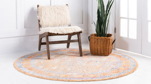 Orange 3' 3 x 3' 3 Brighton Round Area Rug 100% Polyester With Jute Backing Vintage Distressed Colorful Traditional Carpet for Interior Room Design for Sale at Rug Engine