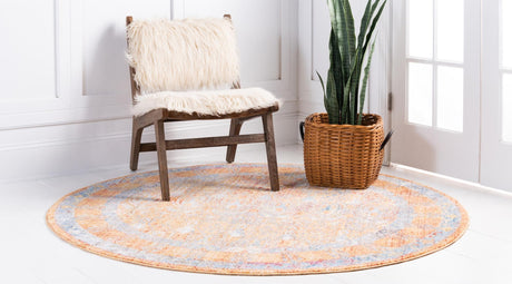 Orange 3' 3 x 3' 3 Brighton Round Area Rug 100% Polyester With Jute Backing Vintage Distressed Colorful Traditional Carpet for Interior Room Design for Sale at Rug Engine