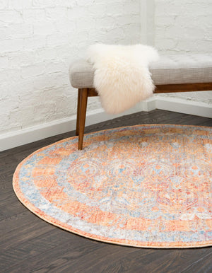 Orange 3' 3 x 3' 3 Brighton Round Area Rug 100% Polyester With Jute Backing Vintage Distressed Colorful Traditional Carpet for Interior Room Design for Sale at Rug Engine