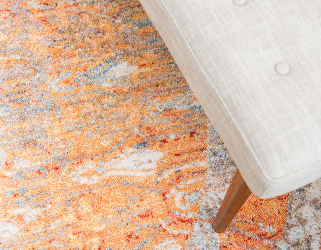 Orange 3' 3 x 3' 3 Brighton Round Area Rug 100% Polyester With Jute Backing Vintage Distressed Colorful Traditional Carpet for Interior Room Design for Sale at Rug Engine