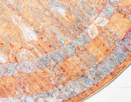 Orange 3' 3 x 3' 3 Brighton Round Area Rug 100% Polyester With Jute Backing Vintage Distressed Colorful Traditional Carpet for Interior Room Design for Sale at Rug Engine