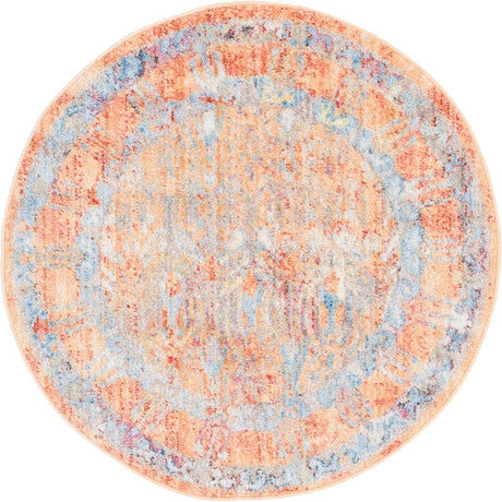 Orange 3' 3 x 3' 3 Brighton Round Area Rug 100% Polyester With Jute Backing Vintage Distressed Colorful Traditional Carpet for Interior Room Design for Sale at Rug Engine
