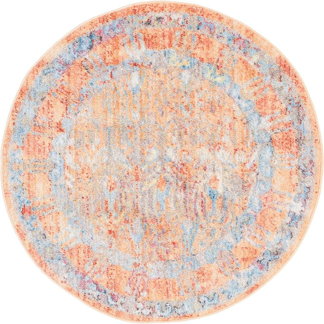 Orange 3' 3 x 3' 3 Brighton Round Area Rug 100% Polyester With Jute Backing Vintage Distressed Colorful Traditional Carpet for Interior Room Design for Sale at Rug Engine