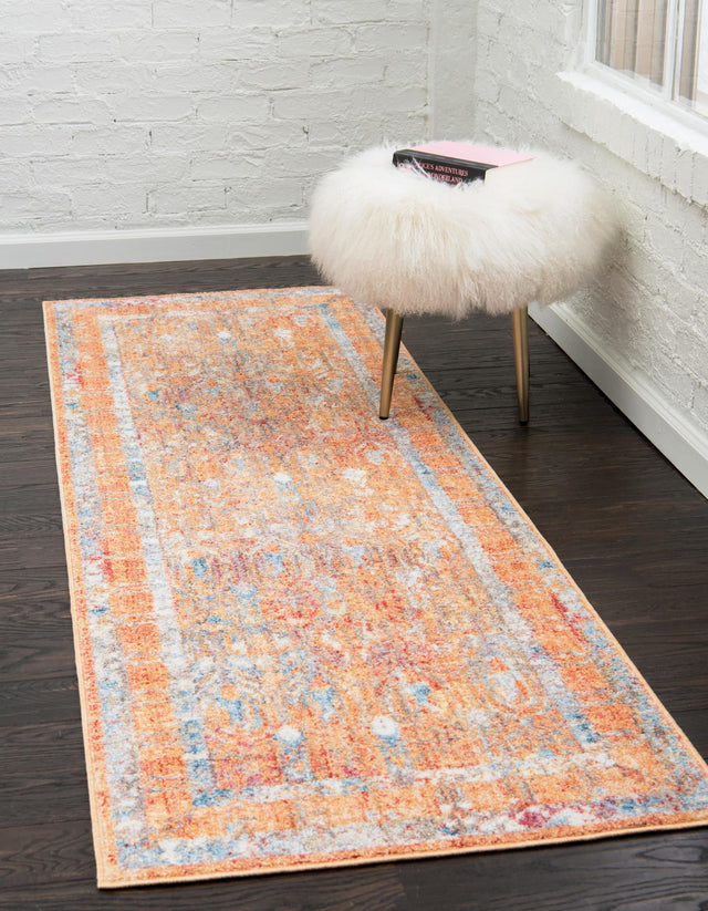 Orange 2' 7 x 8' 2 Brighton Runner Area Rug 100% Polyester With Jute Backing Vintage Distressed Colorful Traditional Carpet for Interior Room Design for Sale at Rug Engine