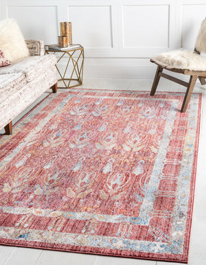 Red 3' 3 x 5' 3 Brighton Rectangle Area Rug 100% Polyester With Jute Backing Vintage Distressed Colorful Traditional Carpet for Interior Room Design for Sale at Rug Engine
