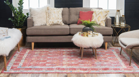 Red 2' 2 x 3' 1 Brighton Rectangle Area Rug 100% Polyester With Jute Backing Vintage Distressed Colorful Traditional Carpet for Interior Room Design for Sale at Rug Engine