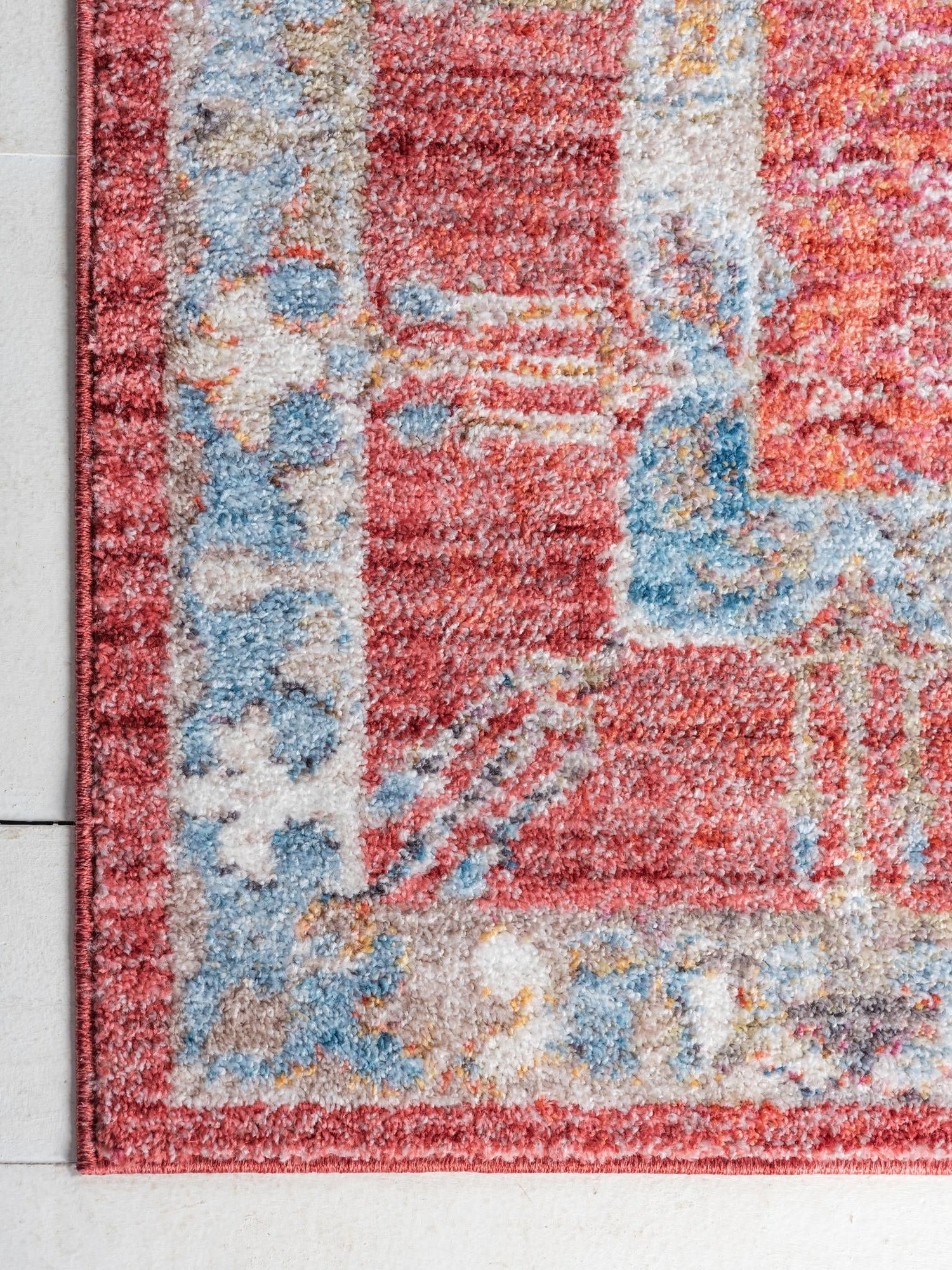 Red 3' 3 x 5' 3 Brighton Rectangle Area Rug 100% Polyester With Jute Backing Vintage Distressed Colorful Traditional Carpet for Interior Room Design for Sale at Rug Engine