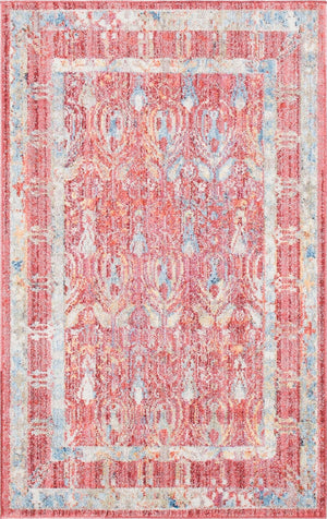 Red 3' 3 x 5' 3 Brighton Rectangle Area Rug 100% Polyester With Jute Backing Vintage Distressed Colorful Traditional Carpet for Interior Room Design for Sale at Rug Engine