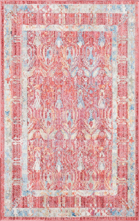 Red 3' 3 x 5' 3 Brighton Rectangle Area Rug 100% Polyester With Jute Backing Vintage Distressed Colorful Traditional Carpet for Interior Room Design for Sale at Rug Engine
