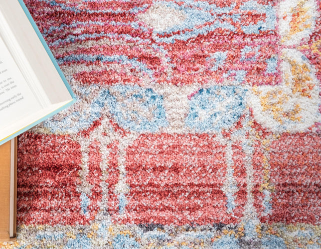 Red 8' x 8' Brighton Square Area Rug 100% Polyester With Jute Backing Vintage Distressed Colorful Traditional Carpet for Interior Room Design for Sale at Rug Engine