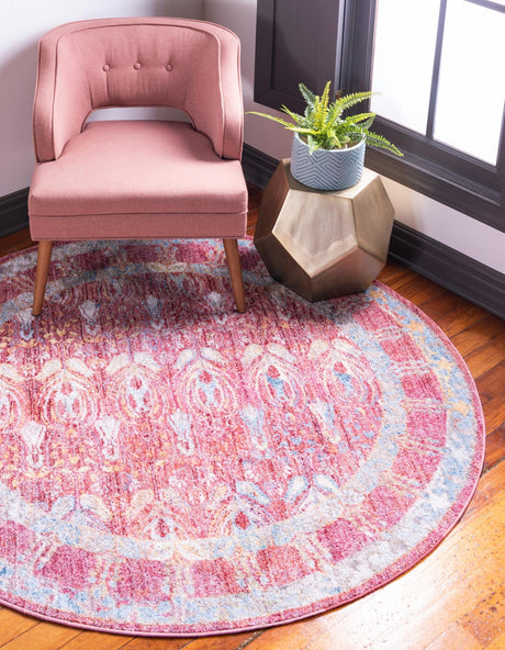 Red 3' 3 x 3' 3 Brighton Round Area Rug 100% Polyester With Jute Backing Vintage Distressed Colorful Traditional Carpet for Interior Room Design for Sale at Rug Engine